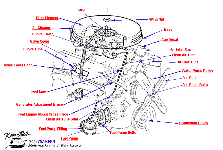 Non-FI Air Cleaner Diagram for a 1967 Corvette
