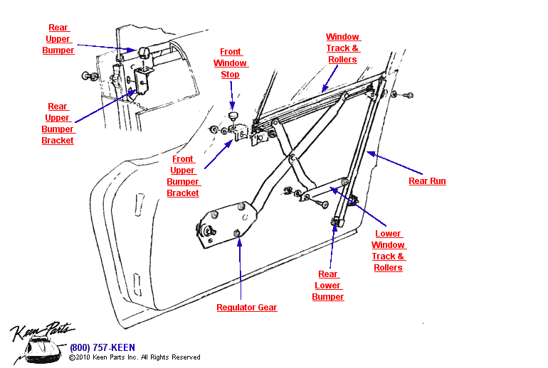Door Regulator &amp; Run Diagram for a 1993 Corvette