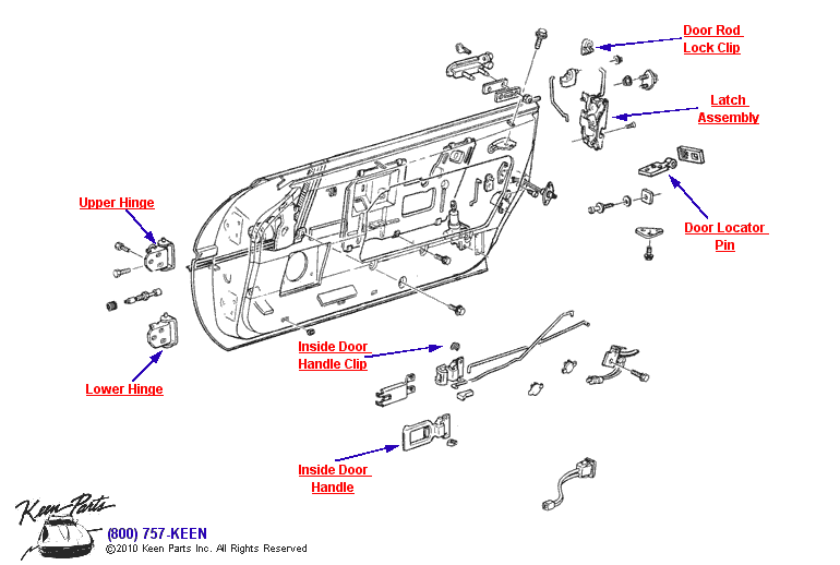 Door Hardware Diagram for a 1973 Corvette