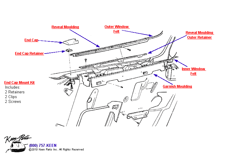 Window Moulding &amp; Felt Diagram for a 1974 Corvette