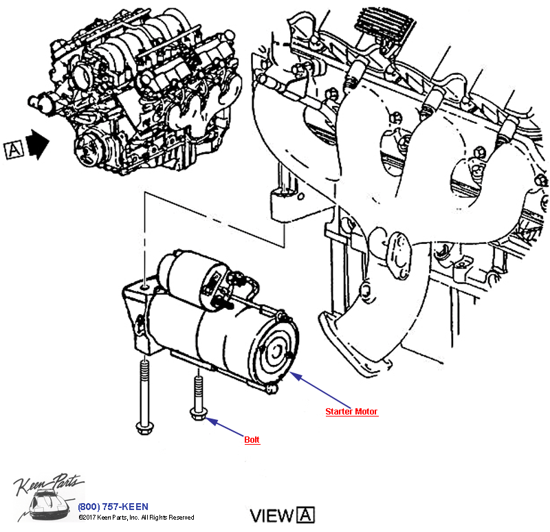 Starter Motor Mounting Diagram for a 2019 Corvette
