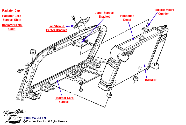Aluminum Radiator Diagram for a 1963 Corvette