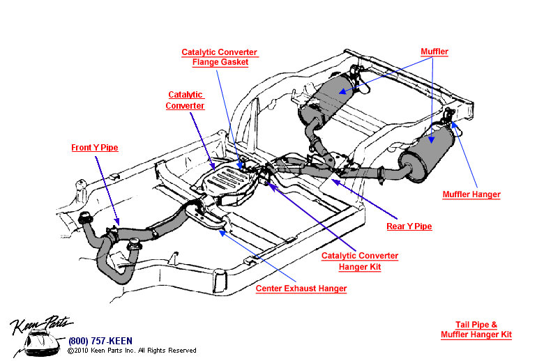 Rear Y Pipe &amp; Muffler Diagram for a 1992 Corvette