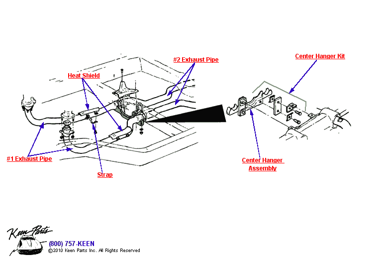 Pipes, Hangers, Heat Shield Diagram for a 1960 Corvette