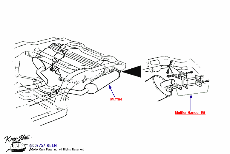 Muffler Hanger Diagram for a 2020 Corvette