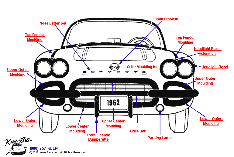 Front Mouldings Diagram for a 1954 Corvette