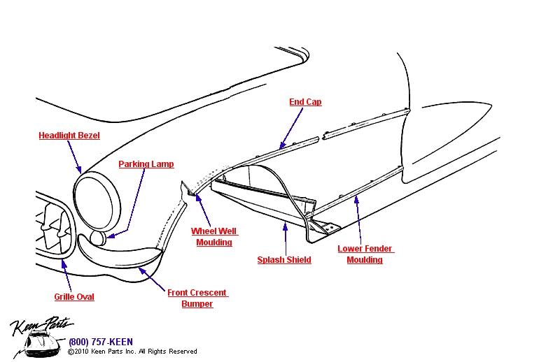 Wheel Well &amp; Fender Mouldings Diagram for a 1968 Corvette
