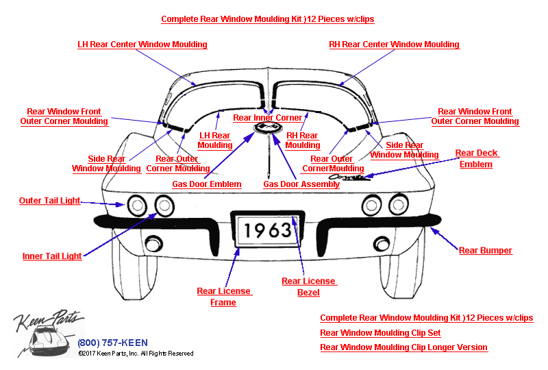 Rear Mouldings &amp; Emblems Diagram for a 1953 Corvette