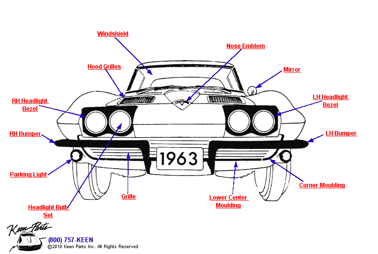 Front Emblems Diagram for a 2023 Corvette
