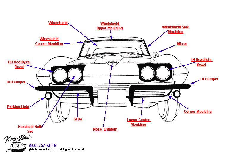Front Mouldings Diagram for a 1998 Corvette