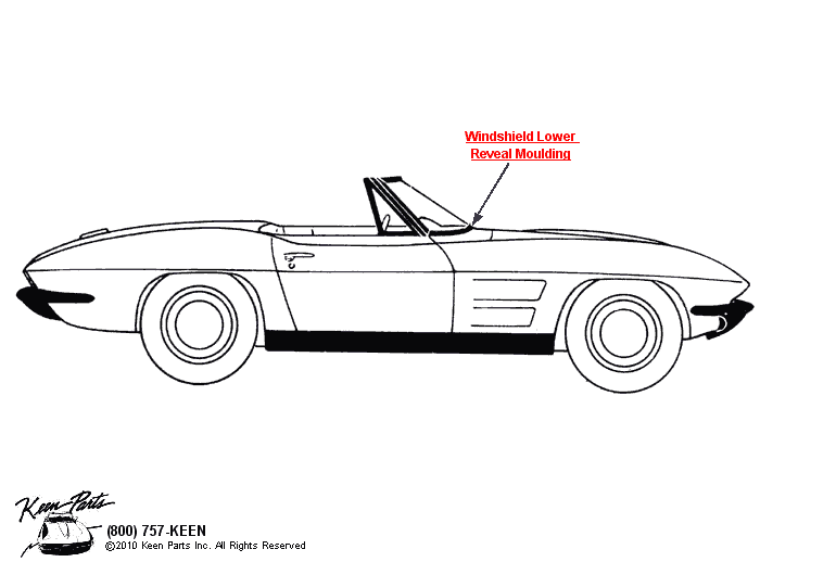 Convertible Windshield Moulding Diagram for a 1969 Corvette