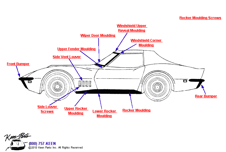 Side Mouldings Diagram for a 1955 Corvette