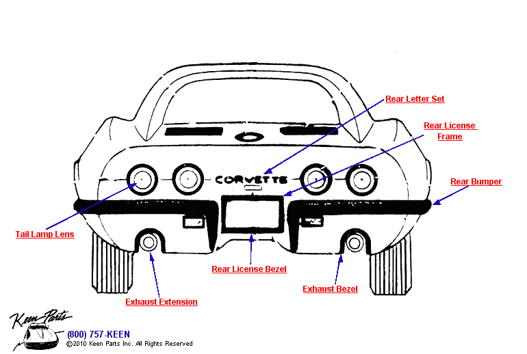 Rear Mouldings Diagram for a 1957 Corvette
