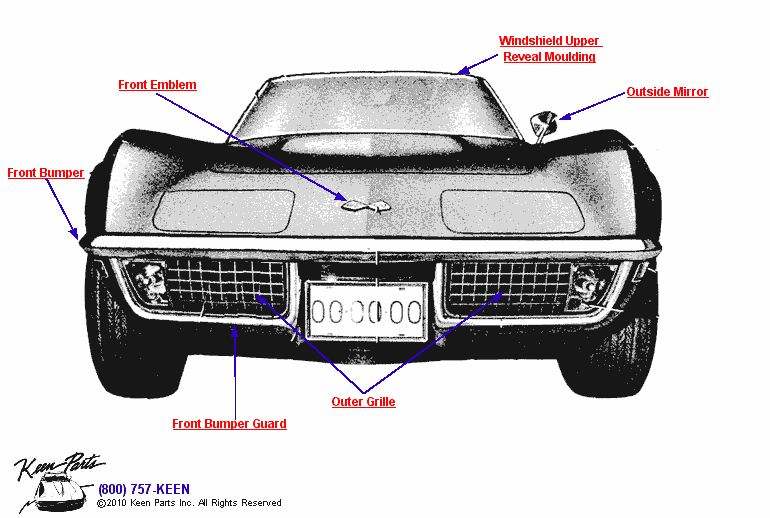 Grille &amp; Front Trim Diagram for a 1978 Corvette