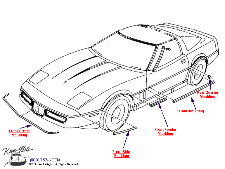 Body Mouldings Diagram for a 1956 Corvette