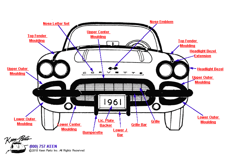 Front Emblems Diagram for a 1965 Corvette