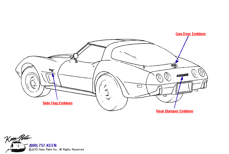Rear Emblems Diagram for a 2024 Corvette