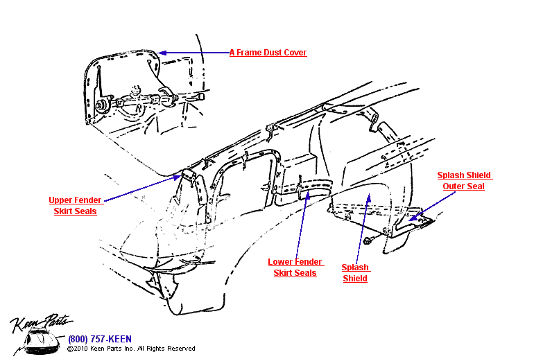 Fender Skirt Seals Diagram for a 2013 Corvette