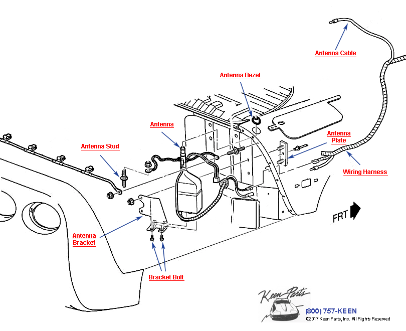 Convertible Antenna Diagram for a 1954 Corvette