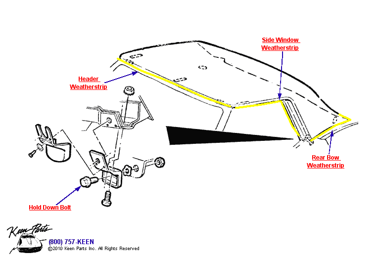 Hardtop Bolts &amp; Weatherstrip Diagram for a 2001 Corvette