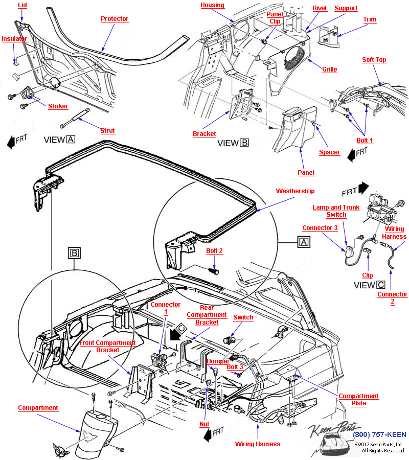 Folding Top Hardware Diagram for a 2005 Corvette