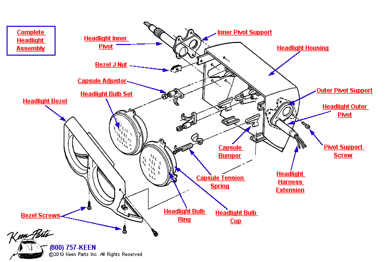 Headlights &amp; Housing Diagram for a 1953 Corvette