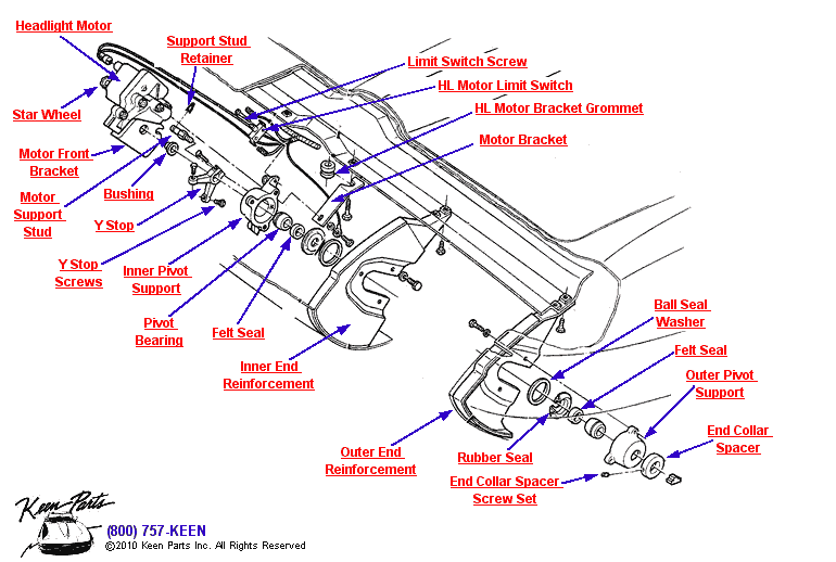 Headlight Motor Assembly Diagram for a 1961 Corvette
