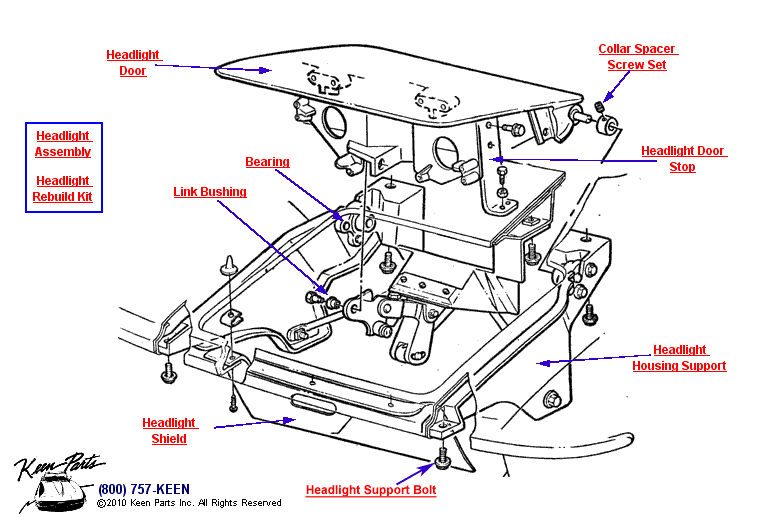 Headlight Housing &amp; Door Diagram for a 1976 Corvette