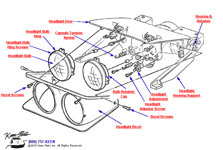 Headlight &amp; Bezel Diagram for a 1971 Corvette