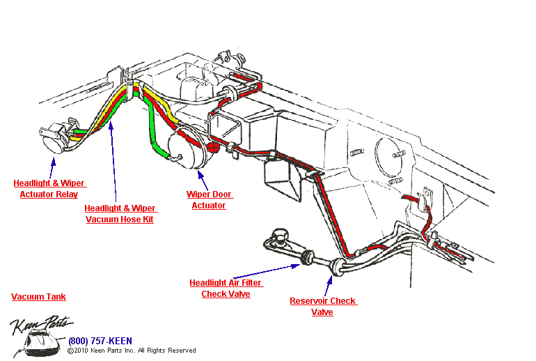 Headlight Vacuum Hoses Diagram for a 1990 Corvette