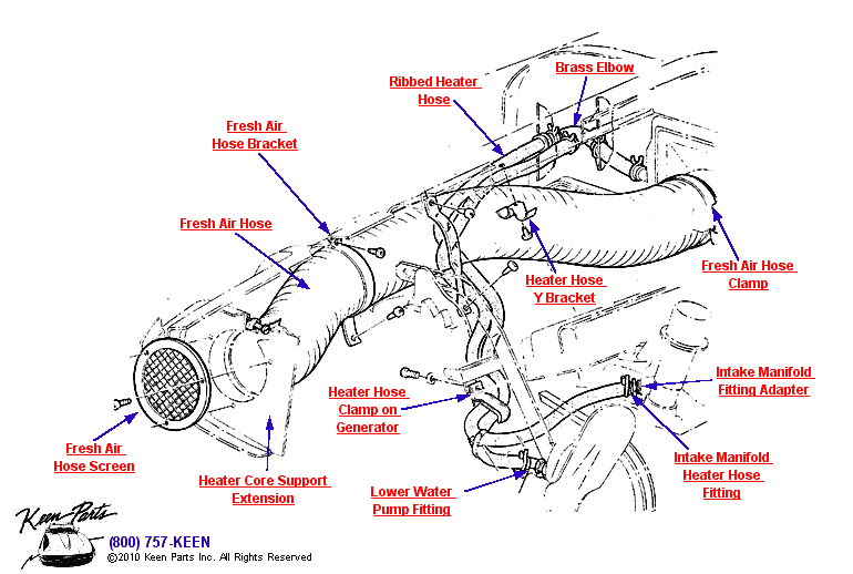 Heater Water &amp; Air Hoses Diagram for a 2014 Corvette