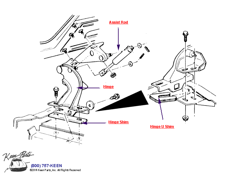 Hood Hinge &amp; Assist Rod Diagram for a 1967 Corvette