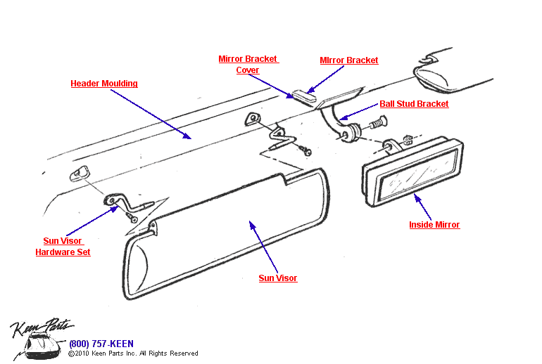 Inside Mirror &amp; Sunvisor Diagram for a 1993 Corvette