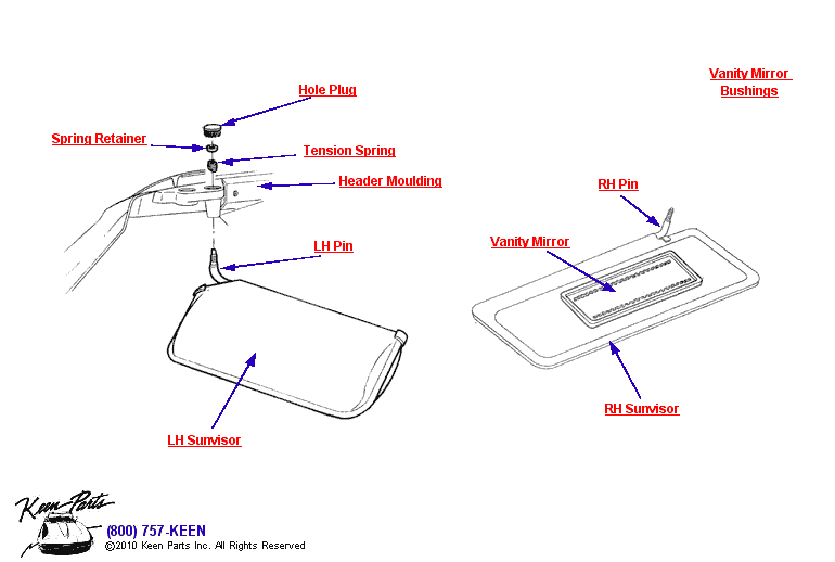 Sunvisor Diagram for a 1962 Corvette