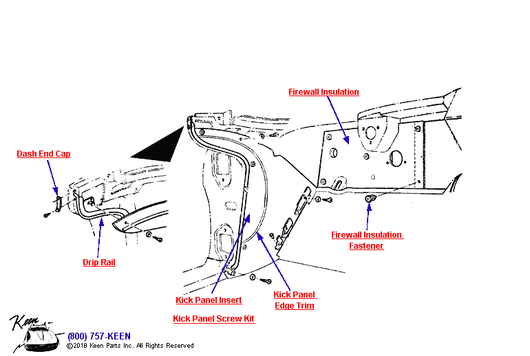 Dash Mat &amp; Cowl Trim Diagram for a 1969 Corvette