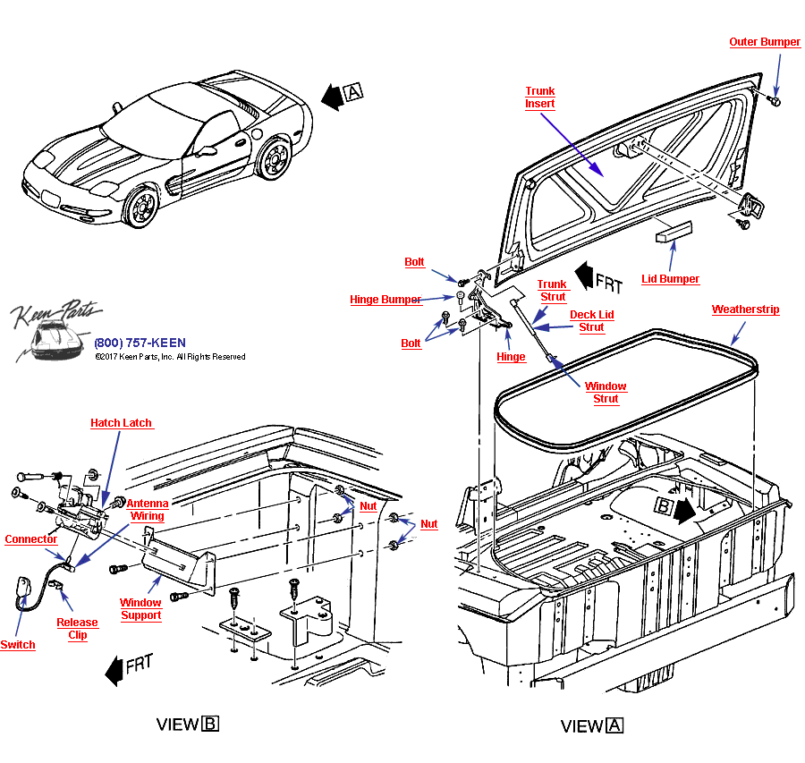 Rear Compartment- Hardtop Diagram for a 1970 Corvette