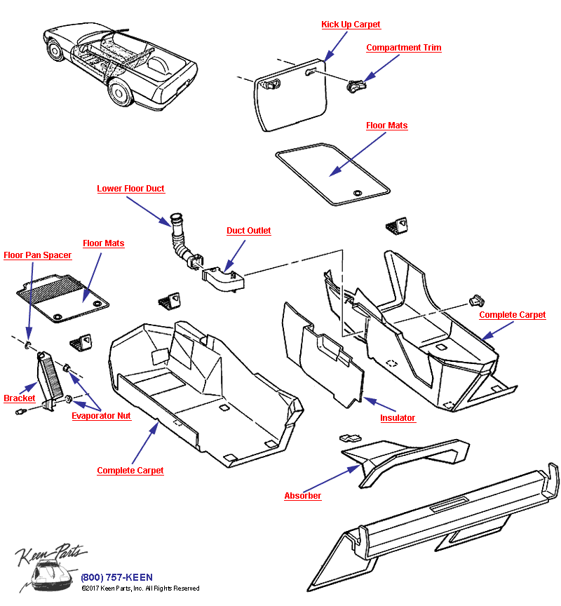 Carpet - Convertible/Hardtop Diagram for a 1992 Corvette
