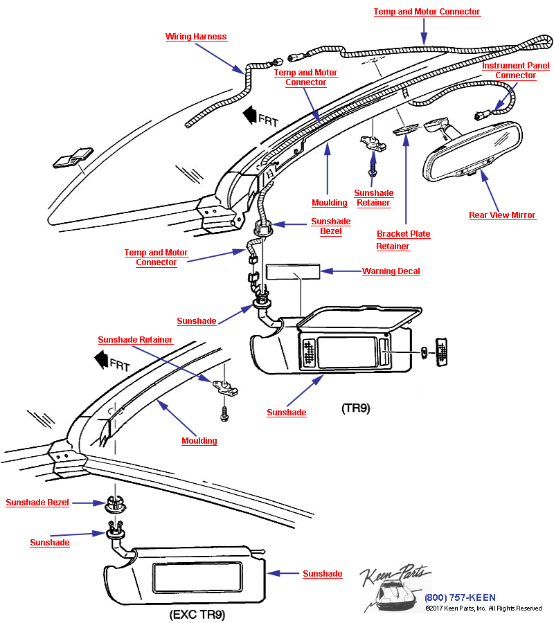 Rear View Mirror Diagram for a 2016 Corvette