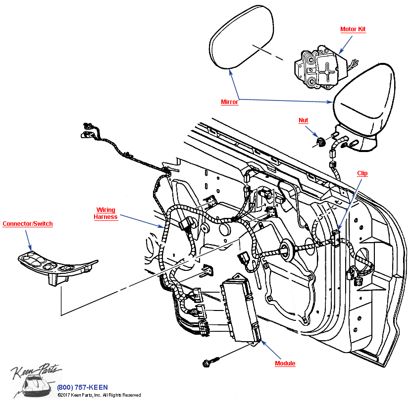 Rear View Mirror &amp; Controls Diagram for a 1980 Corvette
