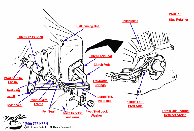 Clutch Control Shaft Diagram for a 1970 Corvette