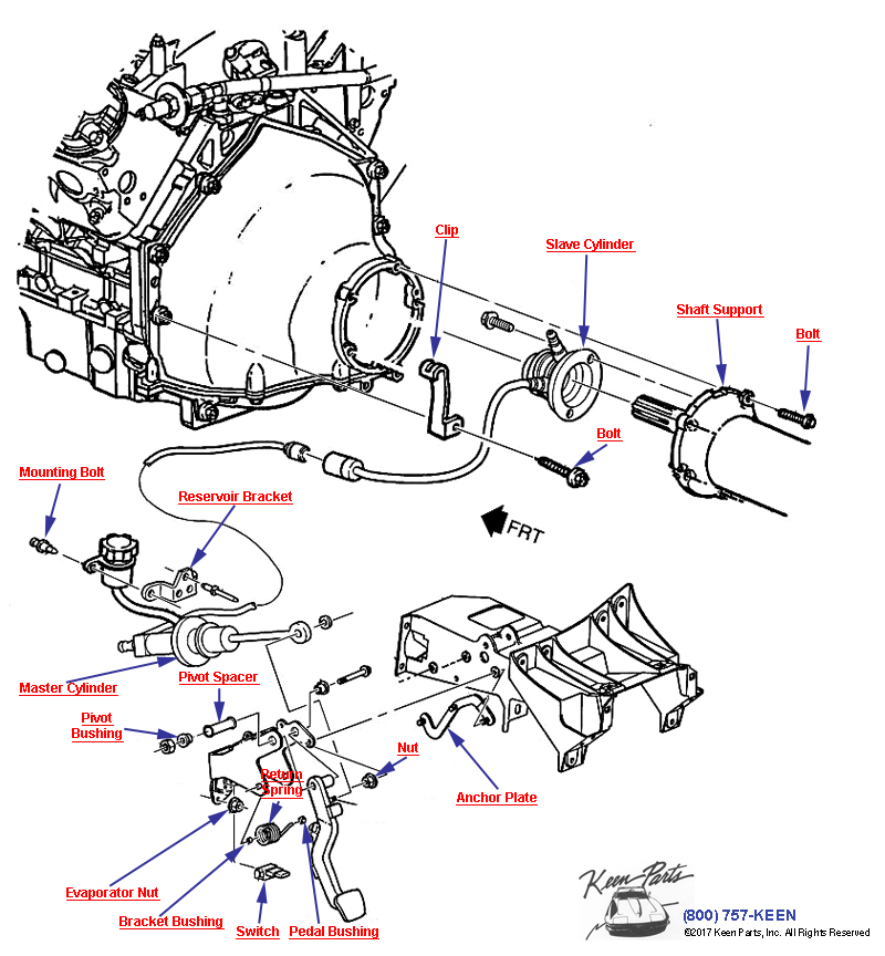 Clutch Pedal &amp; Cylinders Diagram for a 1992 Corvette