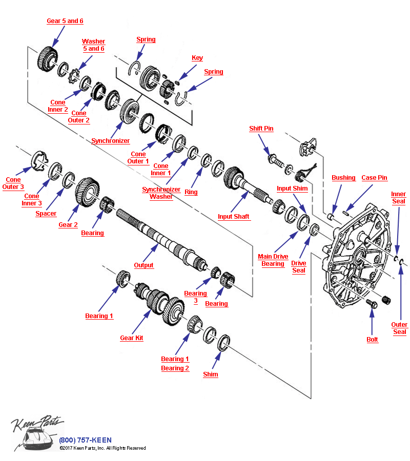 6-Speed Manual Transmission Gears &amp; Shafts Diagram for a 1996 Corvette