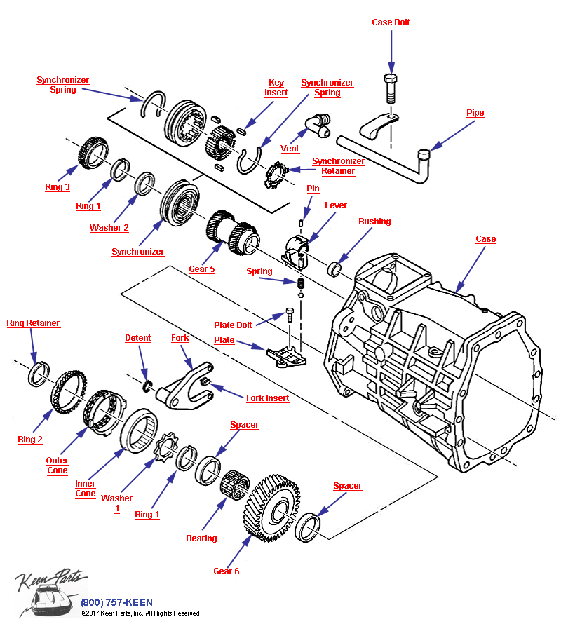 6-Speed Manual Transmisison 6th &amp; Reverse Gears Diagram for a 1986 Corvette