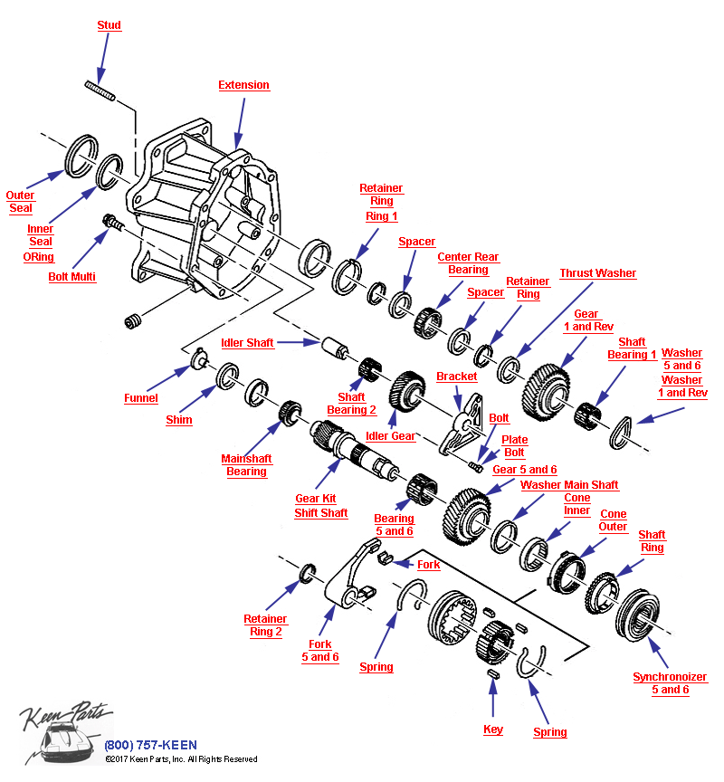 6-Speed Manual Transmisison Ext Housing &amp; Reverse Diagram for a 1956 Corvette
