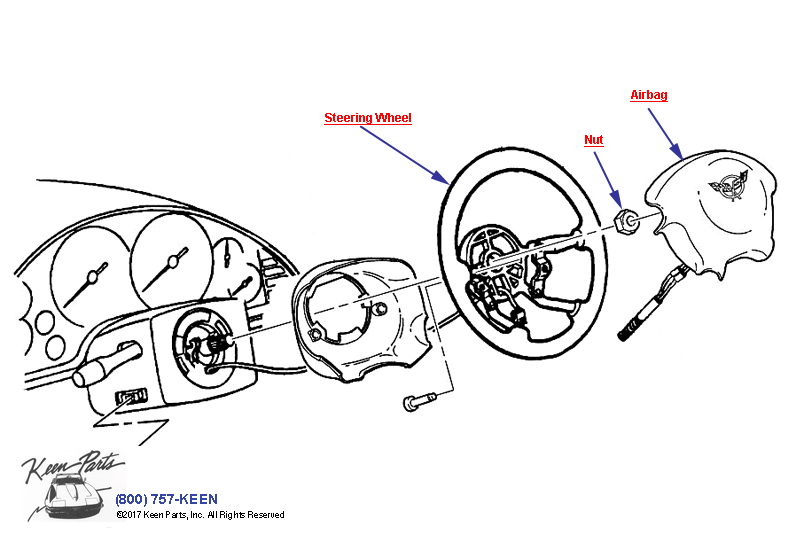 Steering Wheel &amp; Horn Parts Diagram for a 1958 Corvette