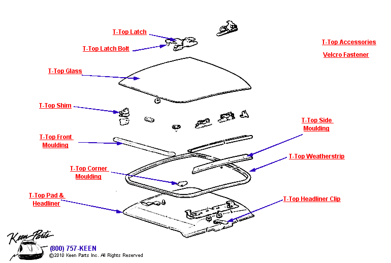 T-Top Hardware Diagram for a 1978 Corvette