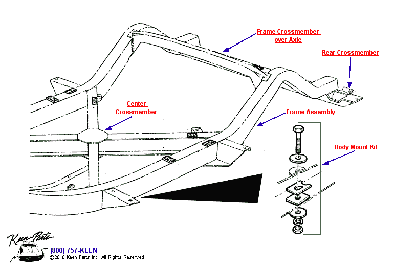 Crossmembers &amp; Frame Assembly Diagram for a 2010 Corvette