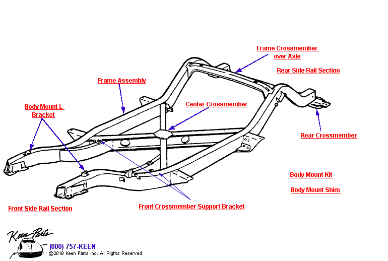 Crossmembers &amp; Frame Assembly Diagram for a 1964 Corvette