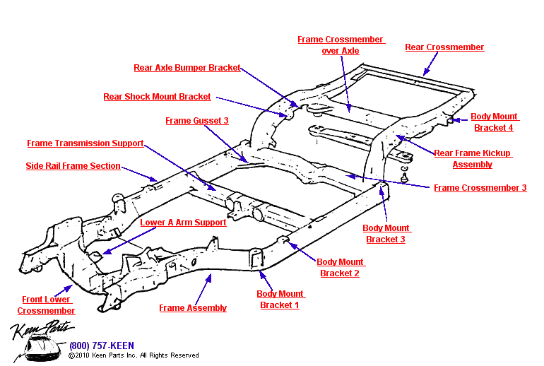 Crossmembers &amp; Body Brackets Diagram for a 2002 Corvette