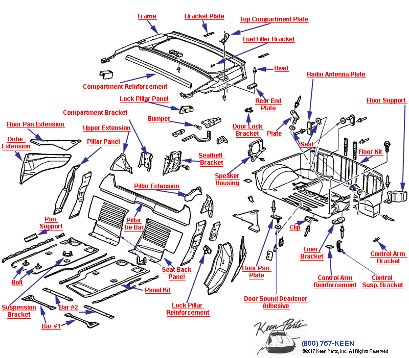 Sheet Metal/Body Mid- Convertible Diagram for a 1973 Corvette